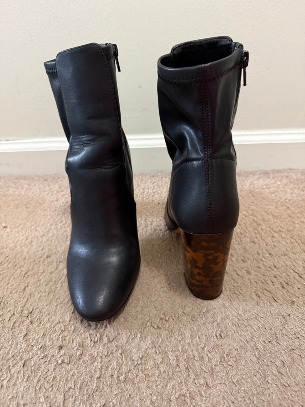 Aldo Black Leather Ankle Boots with Tortoiseshell Block Heel